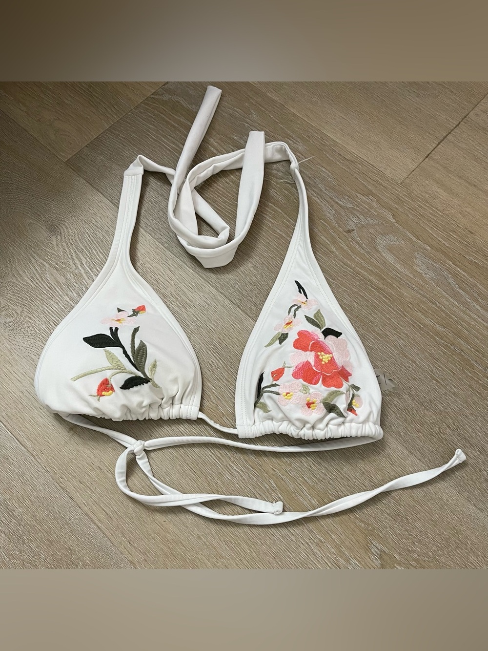 White floral embroidered triangle bikini top